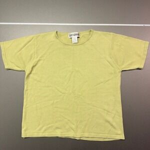 Saint Germain 100% Silk 3-Ply Knit Short Sleeve Top Women's M Lime Green